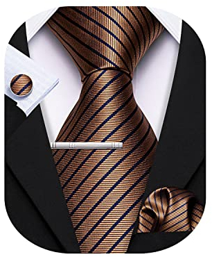Barry.Wang Herren Seiden-Geschäftskrawatten mit Taschentuch Manschettenknopf-Streifen Plaid-Krawatten-Set Feierliche Hochzeit