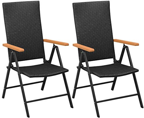 CHAHO Stapelstühle Armlehnstühle Gartenstühle in Auflage stapelbar für Garten, Terrasse, Balkon - Gartenmöbel Stühle Terrassenstuhl Balkonstuhl Stuhl 2 STK. Poly Rattan Schwarz