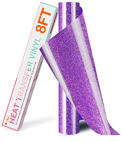 HTVRONT Purple Glitter HTV Heat Transfer Vinyl Rolls - 10 x 8ft Glitter HTV Vinyl for T-Shirts, Easy to Cut & Weed for Heat Vinyl Design