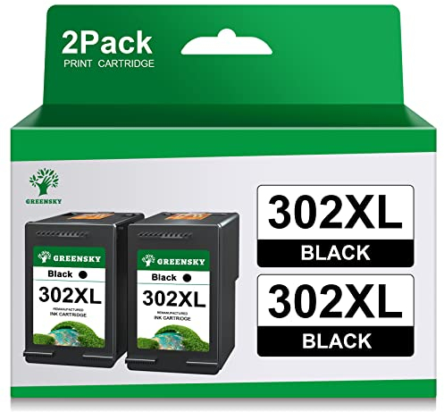 GREENSKY Wiederaufbereitet für 302 XL Tintenpatronen Ersatz für HP Deskjet 3630 3632 3634 5230 5220 1110 2130 2134 Envy 4520 4524 4525 4527 Officejet 3830 3831 3833 5220 4650 (Schwarz, 2er-Pack)