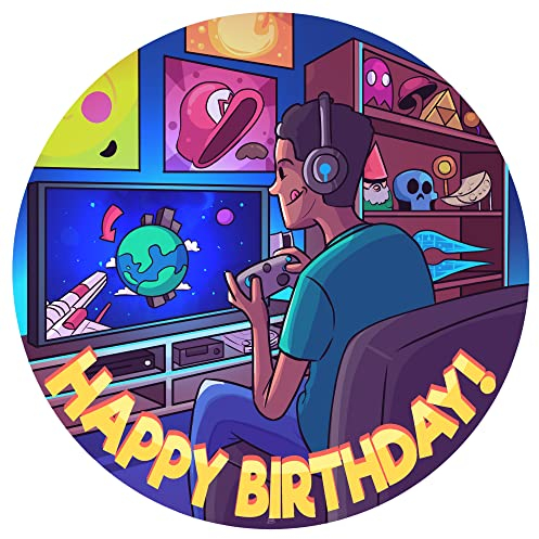J&M DECO Tortenaufleger Gamer – essbare Kuchendeko Ø 20 cm – Tortenbild mit Gaming-Motiv für Jungengeburtstag – Zuckerpapier Tortendekoration – gebrauchsfertig