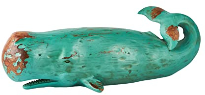 MichaelNoll Wal Dekofigur Statue Skulptur aus Polyresin - Maritim Deko für Wohnung in Holz-Optik Grün - Dekoration modern für Wohnzimmer, Schlafzimmer oder Badezimmer - 47 cm