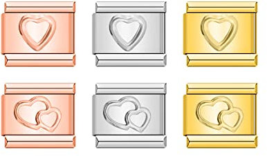 Italian Charms 6pcs Bundle Hearts Rose Gold, Silver Rose Gold Charm Links fits all Classic 9mm Italian Style Charms - UK Stock