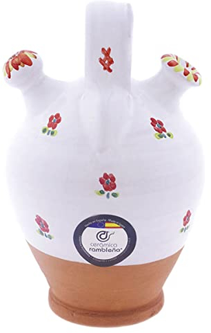 CERÁMICA RAMBLEÑA | Botijo de Barro | Botijo Infantil | Botijo Original | Botijo Decorativo | Botijo Modelo D02 | 100% Hecho a Mano | 0.4 litros | Eco