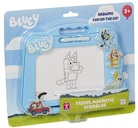 Bluey Carnet de voyage magnétique avec stylo et 3 tampons, dessinez et effacez sans désordre, bleu