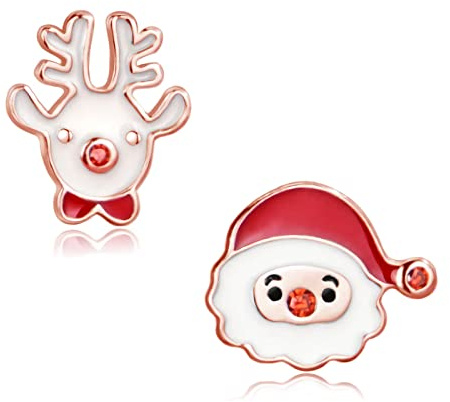 Cangall 925 Sterling Silber Weihnachten Ohrringe Damen - Schneeflocke, Elch, Weihnachtsmann Zirkonia Ohrstecker - 11mm Süße Schlafen Ohrstecker
