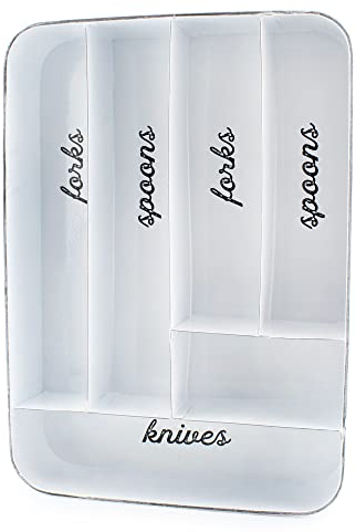 AuldHome Besteck-Organizer, emailliert, Besteck, Utensilien, Schubladen, Weiß