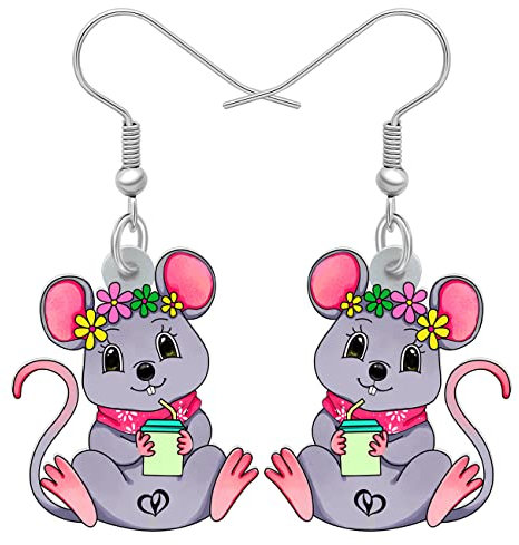 LONYOO Acryl Niedlich Ratte Maus Ohrringe Dangle Drop Charms Anime Maus Geschenke für Frauen Mädchen Schmuck (Grau)