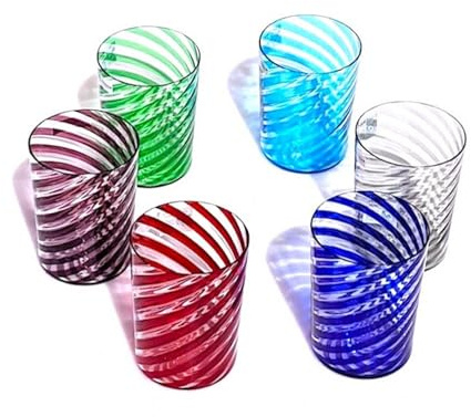Set Bicchieri in Vetro di Murano, Sei Bicchieri Fatti a Mano, Opere in Vetro Soffiato, Bicchiere Multicolore, YourMurano