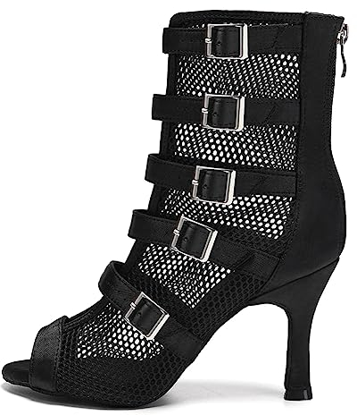 VCIXXVCE Damen Lateinische Tanzstiefel Reißverschluss Peep Toe Ballsaal Salsa Tanz Stiefeletten Absätze Tanzschuhe 8.5 cm Absatz, 38EU