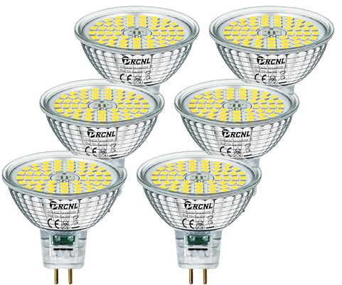 PRCNL GU5.3 MR16 Bombillas LED 6,5 W Luz Blanco Frio 6000 Kelvin, 700 Lúmenes, Equivalente a Halógenas de 60W, Ángulo de haz de 120°, CA/CC 12 V, No Regulable, Paquete de 6