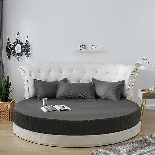 FANSU Runde Spannbettlaken mit Kissenbezügen, Weiche Baumwolle Spannbetttuch Atmungsaktiv Boxspringbett Matratzenschoner für Hotel Wasserbett Matratze (180cm+48x74cm,Dunkelgrau)