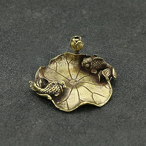 FOSANGPUSHI Messing-Dekor, 6,2 x 2,5 cm, antikes Kupfer, antikes Messing, Briefbeschwerer, Lineal, Stifthalter, Stifthalter, Lotusblatt, Fisch, kleine Ornamente, Studienbedarf, antikes