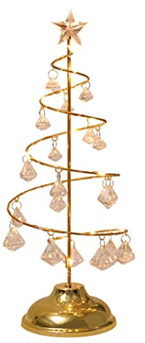 Arbre de Noël en Spirale Arbre Cristal Clair Mini de Noël Arbre de Noël Table de Bureau Arbre en Spirale Stand de Lampe pour la décoration de la Maison (Pas de Batterie) dorée