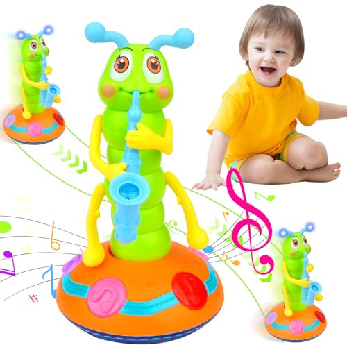 Vibbang Elektrisches Raupen-Tanzspielzeug, Raupe Saxophon Tanzspielzeug mit Licht und 6Musik, kreatives Elektrisches Tanzspielzeugs, Sensorisches Aktivitätsspielzeug Geschenke für Jungen Mädchen