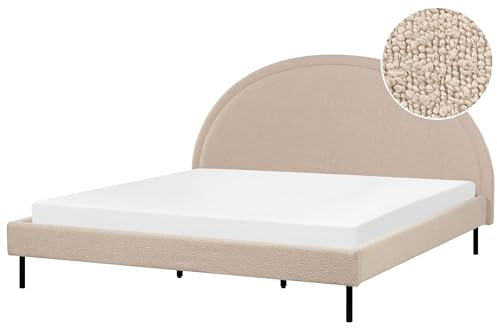 Beliani Bett Bouclé beige mit Lattenrost 180 x 200 cm rundes Kopfteil Retro Margut