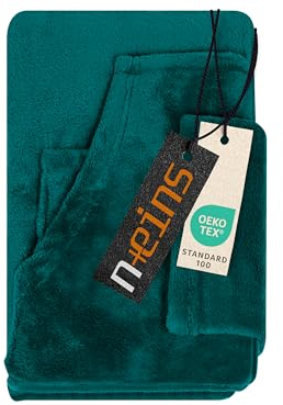 npluseins Decke mit Ärmeln Geschenke für Kinder 90x150 cm TV Deckenpullover Kuscheldecke das Original mit Ärmel & Bauchtasche 1448.2043, Petrol