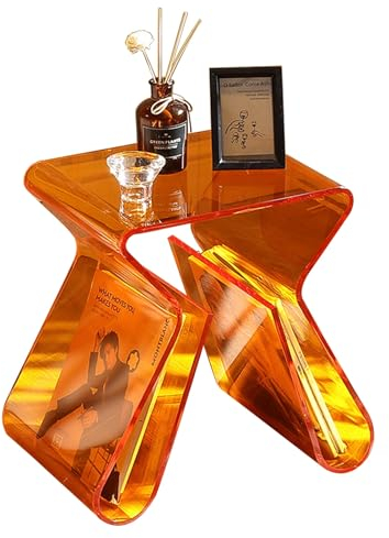 MKYOKO Beistelltisch Acryl, Sofatisch,Beistelltisch Couch, Transparenter Kleiner Beistelltisch, Moderner Nachttisch, Für Schlafzimmer, Wohnzimmer, Büro (Color : Orange)