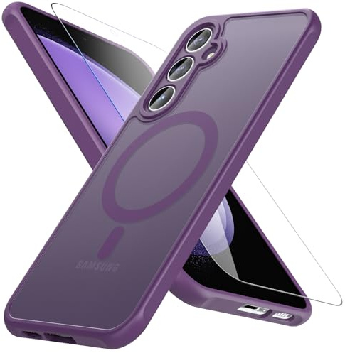 Hensinple Magnetic for Samsung Galaxy S23 FE Case,Fit for Magsafe | Samsung S23 fe Case with Tempered Glass Screen Protector Translucent Matte [Military Grade ] Shockproof Phone Cover,Purple