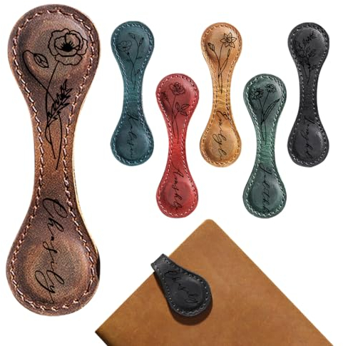 Personalisiertes, magnetisches Leder-Lesezeichen, benutzerdefinierte Geburtsmonat, Blume, Lesezeichen, gravierter Namentext, multifunktionales tragbares Lesezeichen, Geschenke für Buchliebhaber,