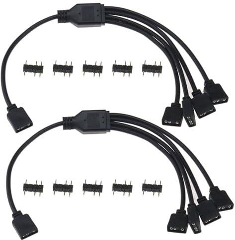 2PCS ARGB Splitter Cable 5V 3 Pin Addressable RGB 1 to 4 Connector with 10PCS Male Pins for Computer Chassis CPU Cooler and 5V ARGB Fan 29.8cm Length