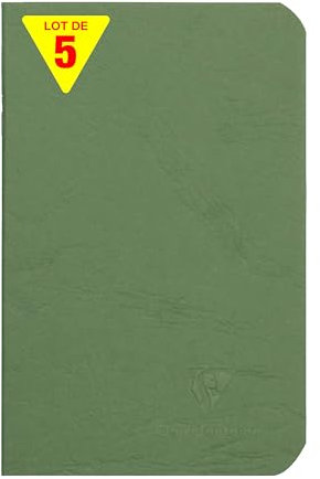 Clairefontaine 734163Cpack - Packung 5 Heft - Notizbuch geheftet, Age Bag, 9x14 cm, 48 Blatt, liniert, 90g, Grün, 1 Pack