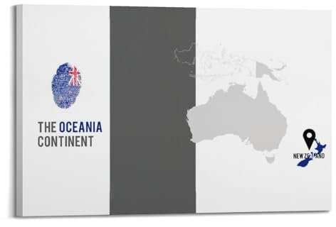 BPQN Landkarten-Poster, Ozeanien, Neuseeland, dekoratives Gemälde, Leinwand-Kunstbild, 40 x 60 cm
