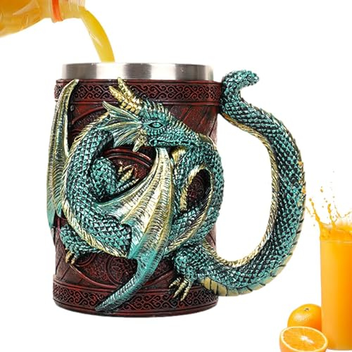 Dragon Medieval Mug - 3D Gothic Beer Dragon Cups | Stainless Steel Stein Tankard Medieval Mug Novelty Gothic Beer Steins Tankard Mug for Gothic Decoration, Dragon Collector, Themed