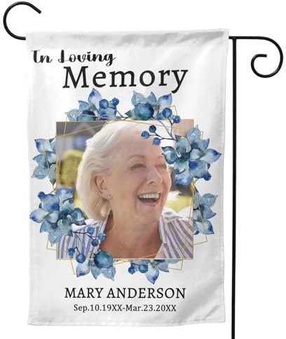 Personalisierte Gedenk-Gartenflaggen, benutzerdefinierte Erinnerungsbanner mit Foto, Bilder, Name, Datum, Outdoor, Hof, Bauernhaus, Rasen, Willkommen, doppelseitige Dekorationen, Flagge für Friedhof,