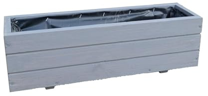 FKL DESIGN Home Deco Schmaler Blumenkasten Holz 60 cm – Pflanzkasten Balkon & Fensterbank, Pflanzkübel Wetterfest, Kräuterbeet Lang (D6 Grau)
