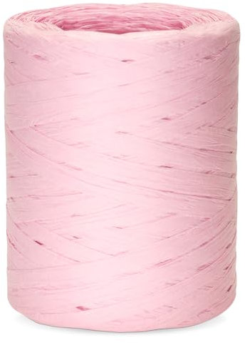 KINGLAKE 200m Naturbast Bastband, Bast Geschenkband Natur, Bast Band zum Basteln, Bastelbast Papierband, Packschnur Papier für Handwerkliche Geschenkverpackung Hochzeit Valentinstag-Rosa
