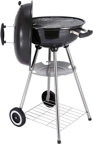 Portable Charcoal Grill, Round Charcoal Barbecue Cart with Lid, 4 Legs, 18 Inch Grill, Barbecue Kettle Freestanding Barbecue Party Patio Barbecue Garden for
