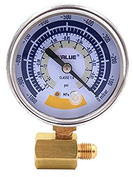 60 mm Vacuometro a doppia scala Manometro Strumento di misura dell'aria accurato per pompa a vuoto per la misurazione aria, acqua e olio Display a quadrante 0-14psi Connettore G1/8in (Solo manometro)