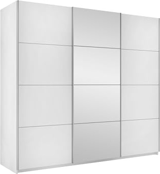 Mirjan24 Kleiderschrank Atalio 250 mit Frontspiegel, Garderobenschrank mit Kleiderstange und 11 Einlegeboden, Dielenschrank, Schlafzimmerschrank (Weiß)