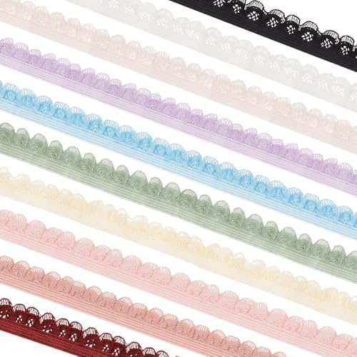 BENECREAT 10 Stück 20 Yards/18 m Elastische Nylon Spitzenbänder, 10 Farben 13mm Breit Elastischer Stretch Mit Blumenrand Elastische Spitze Mit Rüschen Für Unterwäsche Nähen Dekor Basteln