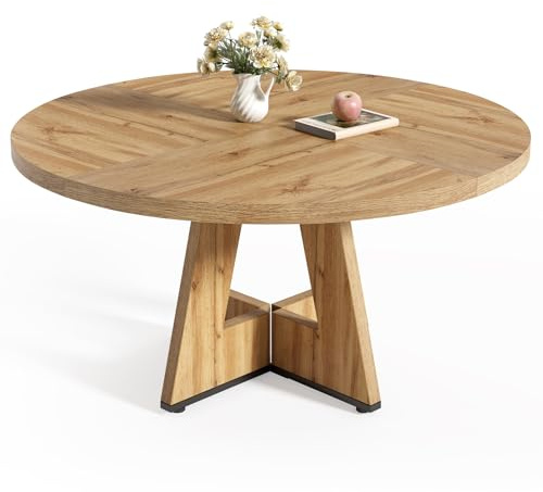 LITTLE TREE Round Dining Table for 4-6 People, 47 Inches Dining Room Table with Wooden Pedestal Base, Modern Dinner Tables, Circle Kitchen Tables for Dining Room, Kitchen, Living Room(Table Only)