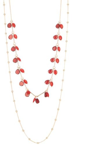 Bulinlin Damen Lange Kette Gold Lange Perlen Statement Kette Gold Modeschmuck Geburtstagsgeschenk für Frauen(Red)