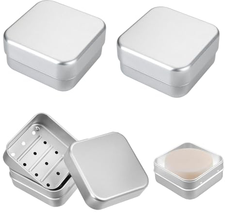 MINZHI Lote de 3 jaboneras cuadradas de aluminio con rejilla de goteo, de viaje, grande, de acero inoxidable