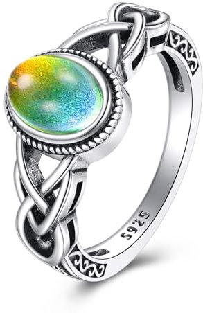 Stimmungsring S925 Sterling Silber Keltischer Stimmungsring Vintage Farbwechselringe Schmuck für Frauen Männer Größe 8