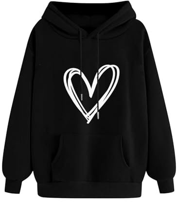 Hoodie Damen Aufdruck Kapuzenpullover Locker Dünner Kapuzenpulli Mode Teenager Mädchen Pullover Outdoor Casual Sweatshirt Klassisch Drawstring Pulli Party Club Oberteile mit Taschen 2024