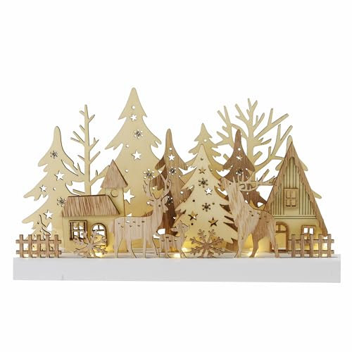 Winterlandschaft Wald aus Holz LED Batterie Timer Deko-Leuchte Xmas 5LED/10LED Weihnachts-Deko X-Mas (Braun)