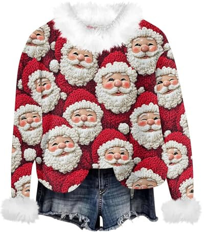DHYUEN Pullover Zopfmuster Winddichter Winter Thermopulli Weihnachtspullover Mädchen Mode Dicker Pullover Mit Katzentasche Sweater Klassische Weihnachtspullover Leuchtend Pullover Für Hunde(3-Red,S)