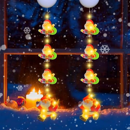 Luces de Ventana Decorativa Navidad,2 Piezas Luces de Decoración Navideña,Lámpara Led de Navidad,Led Luz de Navideñas Interior,Luz de Ventana de Navidad Colgante,Ventosa Colgante Lámpara de Papá Noel