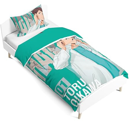 Zhongkaihua Haikyuu Bettwäsche für Kinder, Einzelbett-Set, 2-teilig, 135 x 200 cm, Haikyuu Merch Cartoon-Bettdecke/Kissenbezug, Bett-Set, Schlafzimmer, Heimdekoration