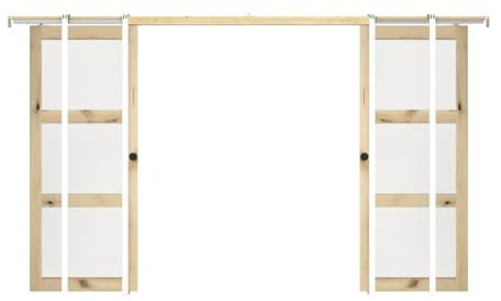 Vente-unique-Porta scorrevole doppia con a incasso in legno e vetro temperato 3 finestre 2xH205xL93cm - ACOSTA II
