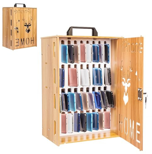 Boîte De Rangement pour Téléphone Portable 36 Emplacements Coffre-Fort en Bois pour Téléphone Portable Fixé Au Mur avec Une Boîte De Téléphone Portable Verrouillée pour Réunion Scolaire (36 Slots)