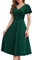 Fynadressr Womens Wedding Guest Semi Formal Cocktail Midi Dress Wrap V Neck Short Sleeve Party Prom Bridesmaid Evening Dresses Dark Green XL