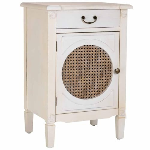 WANDERLUST DECO Mesita de Madera lacada y rejilla de 1 cajón y 1 46x36x68h cm - Blanco