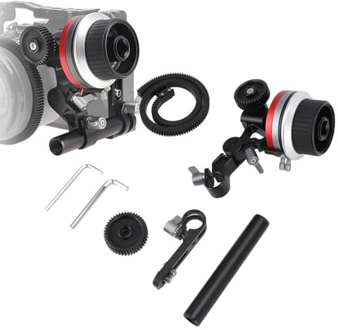 Kamera Follow Fokus, Follow Fokus für DSLR und spiegellose Kameraobjektive mit Objektivzahnkranz Handrad und 15mm Stangenklemme 138° Verstellbarer Follow Fokus Abzieher für