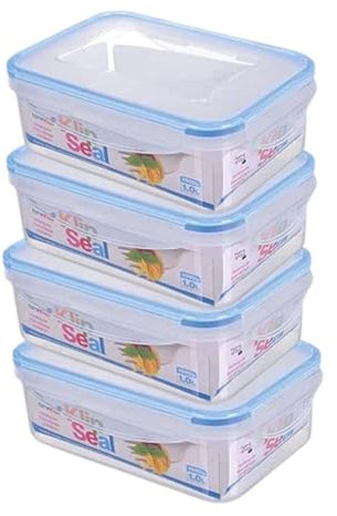 HOMESHOPA Plastic Airtight Food Storage Container, 4 Pack 1 Litre Leakproof Rectangle Container with Clip-Lock Lid, BPA Free Reusable Meal Prep Lunch Box Microwave Freezer & Dishwasher Safe
